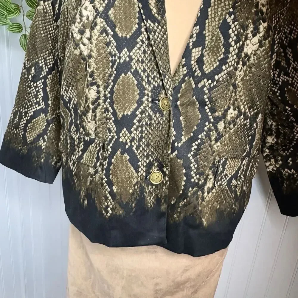 Michael Kors Sz 12 Women’s Blazer Jacket Cotton Snake Skin Animal Print Lined